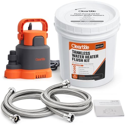 Cleartide Tankless Water Heater Flush Kit with 1/4 HP Circulation Pump, 2 Stainless Steel Hoses & Flush Bucket, Reusable Descaling Maintenance Kit for DIY Water Heater Cleaning System by CLEARTIDE