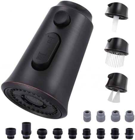 WOWOW Kitchen Faucet Head Replacement, 3 Function Pull Down Faucet Sprayer Head with 13 Adapters, Oil Rubbed Bronze Kitchen Sprayer Nozzle Compatible with Moen, Delta, Kohler Faucets by WOWOW