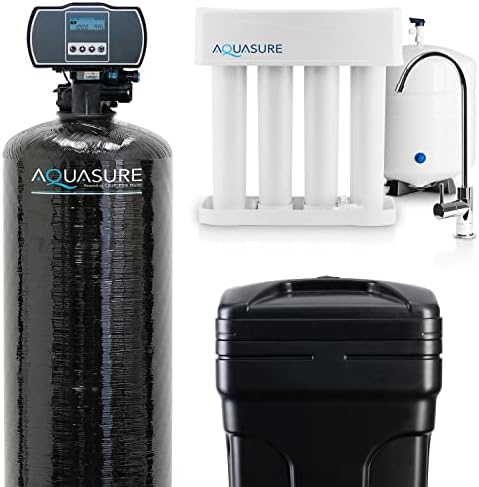 Aquasure 64,000 Grains Whole House Water Filter Bundle with Automatic Digital Metered Control Softener and 75 GPD RO Reverse Osmosis Drinking System | Removes Hardness | Ideal for 4-6+ bathrooms by Aquasure