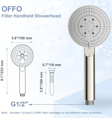 OFFO Filtered Shower Head with Handheld, 20 Stage Shower Head with Filters with 60" Stainless Steel Hose & Holder, 4” High Pressure 6-Mode to Remove Chlorine, Brushed Nickel - Image 5