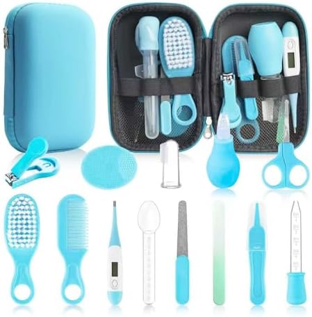 Baby Healthcare and Grooming Kit, 14 in 1 Baby Safety Set Newborn Nursery Health Care Set with Hair Brush Scale Nail Clippers for Baby Girls Boys (Blue 14 in 1) by Esonto