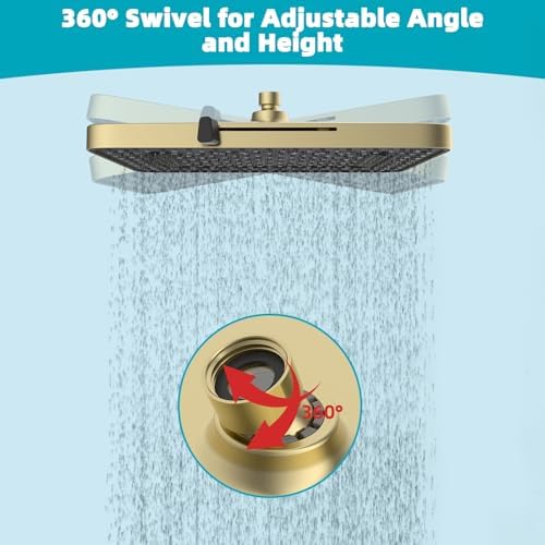 Hibbent 5 Spray Modes Shower Head, 13'' High Pressure Rain Shower Head, Large Rainfall Showerhead for Bathroom, High Flow Waterfall Fixed Showerheads with Adjustable Swivel Ball Joint, Brushed Gold - Image 6