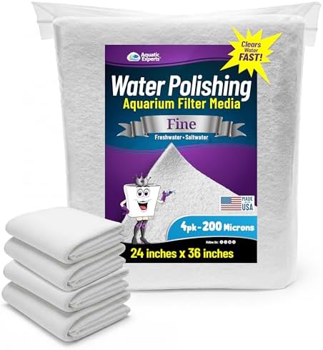 Aquatic Experts Aquarium Polishing Filter Pad, Water Polishing Pad for Aquarium Filters, Filter Floss for Fish Tank Filters, (200 Micron, 24" x 36" - 4 Pack) by AquaticExperts