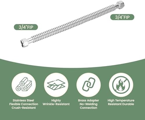 Gas Water Heater Installation Kit – 2 x 18" Corrugated Stainless Steel Water Heater Connectors, 24" Yellow Gas Line with 2 Compression Adapters - Image 4