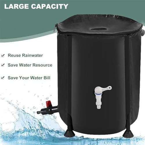 Foldable Rain Barrel with Stand and Tap 200L Water Storage Tank System for Garden Zipper Cover Black Color Rainwater Collector Kit - Image 2