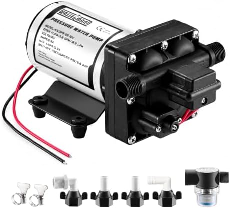 WASSERMANN RV Water Pump 12 Volt DC 5.0GPM 55PSI Replacement For 4008-101-A65 Water Pump Self Priming Diaphragm Pump with Pressure Switch for RV Kitchen Bathroom Marine Yacht Garden Camper Water Pumps by wassermann