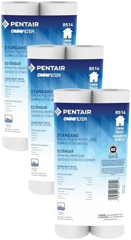 Pentair OMNIFilter RS14 Sediment Water Filter, 10-Inch, Standard Whole House Polypropylene Spun Sediment Replacement Filter Cartridge, 10" x 2.5", 10 Micron, (Pack of 6) by PentairOmniFilter