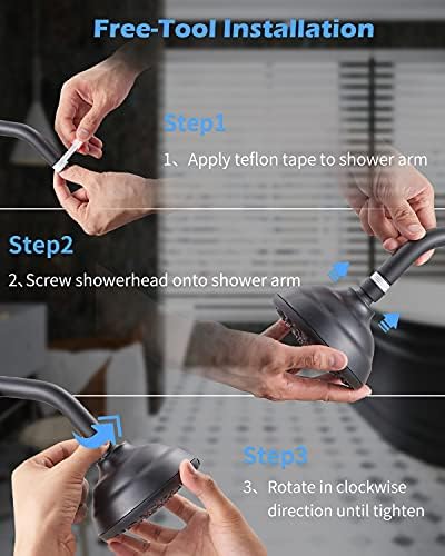 High Pressure Shower Head VMASSTONE 4.7" Rain Fixed Showerhead 7-Spray Setting with Adjustable Brass Swivel Ball Joint - Excellent Replacement for Your Bath Shower Head (FM-001 Matte Black) - Image 5