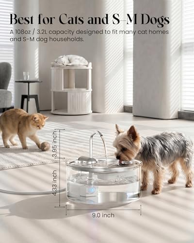 Tomxcute Glass Cat Water Fountain, 108oz Quiet Pet Dispenser for Drinking - Image 5