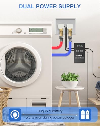 WiFi Washing Machine Water Leak Detector Kit with App Alerts & Sound Light Alarm, Dual Power Supply, High-Precision Sensor, Automatic Hot & Cold Shut-Off Valves (3/4" 90°) - Image 6