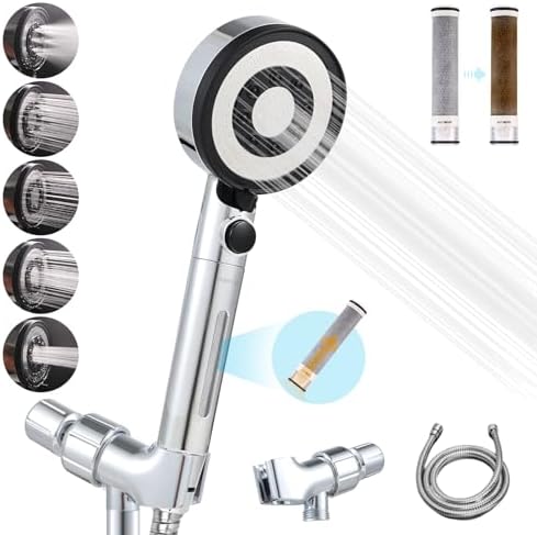 Carbon Filters High Pressure Shower Head Handheld for Hard Water by PureTake