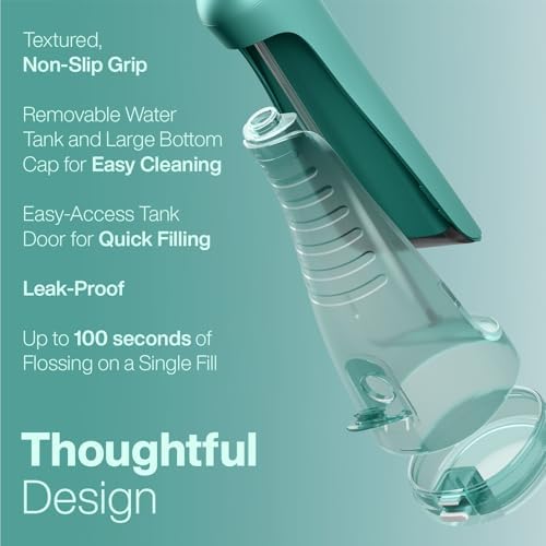 AquaSonic Aqua Flosser PRO - Rechargeable Electric Cordless Water Flosser for Teeth, Gums & Tongue - Waterproof Modern Design, 300ml Large Tank, 3 Modes, 6 Jet Tips, Deluxe Tongue Nozzle - Green - Image 5