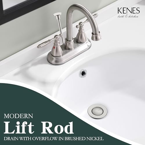 KENES Brushed Nickel Bathroom Sink Drain Stopper Assembly with Lift Rod - Image 2