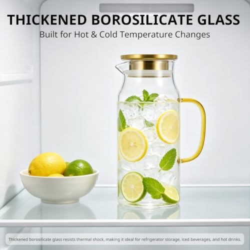 Bivvclaz 1.2 Liter 40 oz Small Gold Glass Pitcher with Lid and Handle, Glass Carafe for Hot/Cold Water, Iced Tea Jug for Coffee, Juice and Homemade Beverage - Image 3