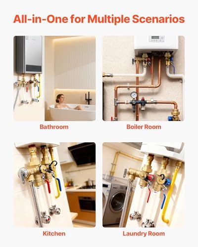 VEVOR Water Heater Kit, 3/4 Inch Tankless Water Heater Service Valve Kit with 2PCS 3/4″ NPT to 3/4″ PEX-B Isolation Valves, Pressure Relief Valve, Lead-Free Brass, Fits Most Tankless Waters Heaters - Image 6