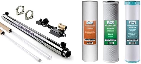 iSpring UVF55FS Whole House UV Water Filter & F3WGB32BM 4.5” x 20” 3-Stage Whole House Water Filter Set Replacement Pack White (Pack of 1) by iSpring