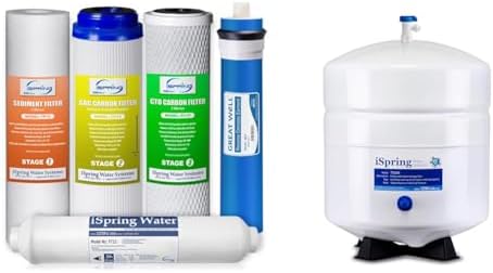 iSpring F5-75 Reverse Osmosis Replacement Water Filter Pack Set for 5-Stage System & T32M Pressurized Water Storage Tank with Ball Valve for Reverse Osmosis RO Systems by Unknown