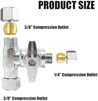 TTFLEX 3/8" x 3/8" x 1/4" Compression Tee Valve, Shut Off Valve, 1/4 Turn - Image 2