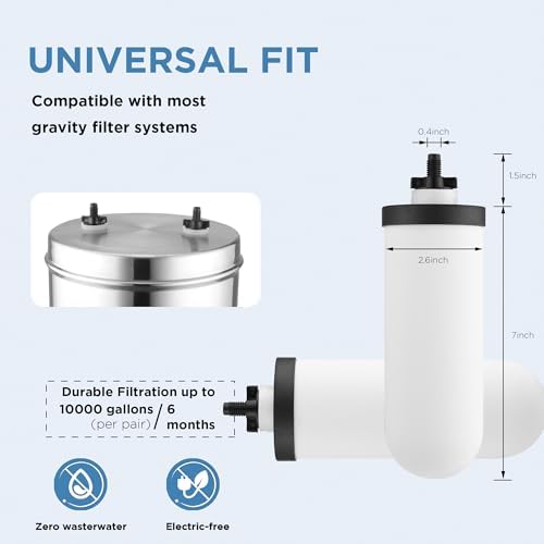 2-Stage Filtration Ceramic Purification Elements Washable and Reusable 8.5-Inch Composite Ceramic Filters Replacement For Gravity Water Filtration System 2 Pack - Image 2
