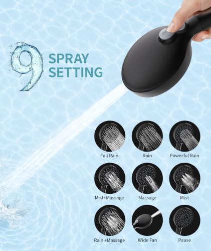SR SUN RISE Filtered Shower Head with Handheld High Pressure 9 Spray Mode Showerhead Detachable Shower Head Water Softener Filters Beads for Hard Water Remove Chlorine 4 Filters Black - Image 4