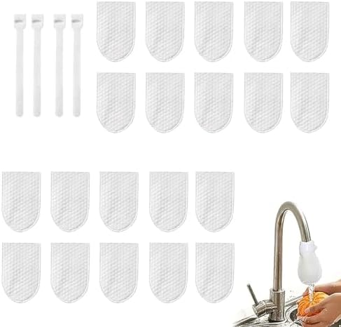 Faucet Filter Cotton Bags, Adjustable Non-Woven Replaceable Filter Sleeve to Trap Sand, Rust & Scale Residues for Kitchen & Bathroom，20 Pieces + 4 Cable Ties by AYNUUY