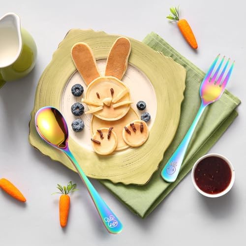 12 Pieces Stainless Steel Rainbow Toddler Utensils Set - Food Grade Kids Silverware Set Children Safe Small Forks and Spoons Mirror Polished Sturdy and Durable Dishwasher Safe - Image 7