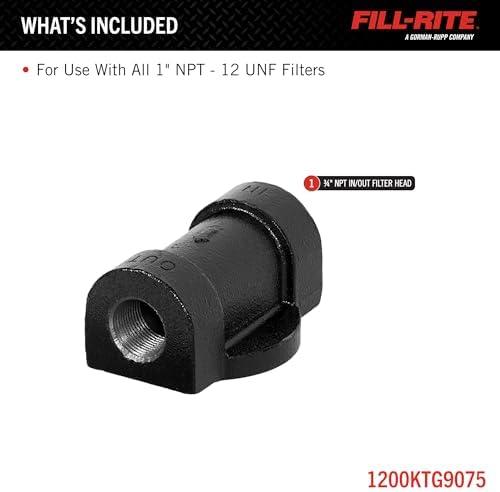 Fill-Rite 1200KTG9075 3/4" NPT Inlet and Outlet Cast Iron Filter Head, 1" - 12 UNF Threads - Image 2