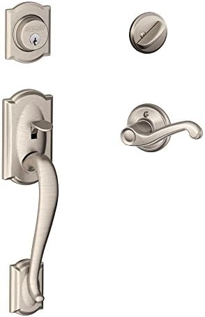 SCHLAGE Camelot Single Cylinder Handleset and Left Hand Flair Lever, Satin Nickel (F60 CAM 619 FLA LH) by Unknown