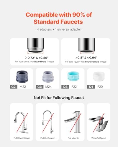 VEVOR Faucet Water Filter, Faucet Mount Water Filtration, 5-Stages Tap Filters Reduce 97% Lead, 95% Chlorine, Rust, Water Purifier for Kitchen Bathroom Sink, 320 Gal, 1 Filter, White - Image 4