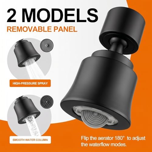 2 Pack Metal Faucet Aerator - Dual Modes Sink Sprayer Attachment for Bathroom - 360° Swivel Kitchen Faucet Sprayer Attachment - Anti-clogging Design - Black - Image 3