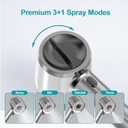 Shower Head with Handheld, High Pressure Shower Head with Pause Switch 4 Spray Modes Filter Showerhead with 79 in Hose, Adhesive Wall Mount, Bracket and Replace Filter（Premium Chrome） - Image 3