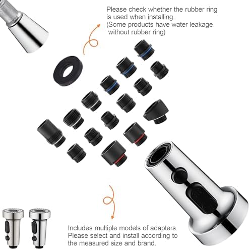 TIORIY Kitchen Faucet Spray Head Replacement with 15 Adapters, Plastic Spray Nozzle for Kitchen Faucet 3 Modes, Compatible with American Standard Faucets, Pause Mode (Chrome) - Image 3