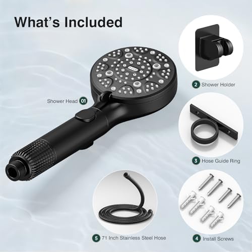 RV Shower Head with Hose, High Pressure 9 Mode Black Shower Head with On/Off Switch, Filtered Black Shower Head, Shower Head for RV/Campers, Travel Trailer, Motorhome for Water Saving（Black） - Image 7
