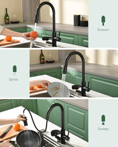 Kitchen Faucet with Cup Washer Pull Down Sprayer Stainless Steel Kitchen Sink Faucet with Deck Plate Glass Rinser Single Hole Black - Image 3