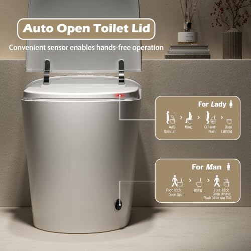 WinZo Modern Smart Toilet Built-in Bidet Seat, Auto Open, 1.28 GPF Powerful Flush, Foot Kick, Instant Warm Air Dryer, Night Light LED Display, White - Image 2