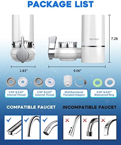 Vortopt T1 Faucet Water Filter - 400 Gallons Water Purifier for Faucet - Tap Water Filter Reduces Lead, Chlorine, Bad Odor & Impurities Down to 0.2μm, Fits Standard Faucets(2 System with 4 Filters) - Image 4