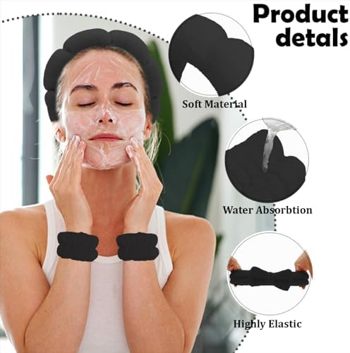 Black Skincare Bubble headband and wristband set for Face Washing - Image 4
