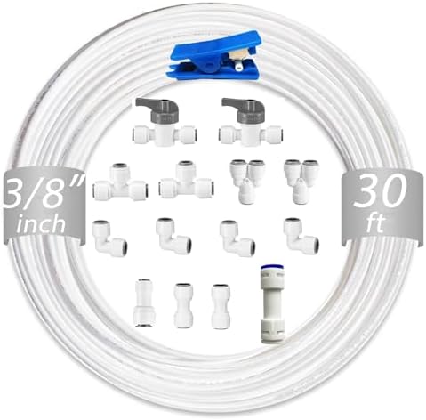 NSF 3/8'' Inch Water Line Tubing and Push to Connect Fittings for Reverse Osmosis Water Filter RO fittings, 15 pcs Connectors + 30 feet 3/8" O.D. (9.5mm) Tubing. by Unknown