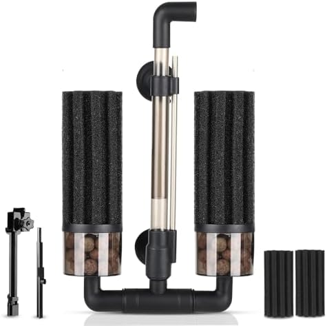 hygger Aquarium Double Sponge Filter: Upgraded Sponge Filter with Larger Filtration Area, Come with Extendable Clip, 2 Spare Biochemical Sponges, Bioceramic Balls, for Freshwater Saltwater Tank - S by hygger