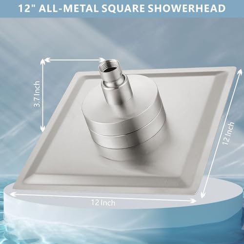 Large Rain Shower Head with Filtered - 12" All Metal Square Rainfall Showerhead Filter for Remove Chlorine and Harmful Substances, Brushed Nickel - Image 3