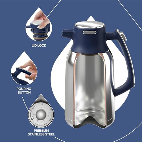 IDEUS Thermal Coffee Carafe 68oz, Beverage Dispenser Navy Blue - Image 3
