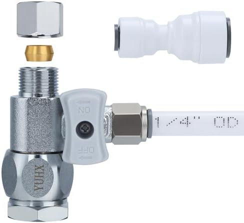 YUHX Feed Water Adapter 3/8" x 1/4" or 3/8" Add-A-Tee, 1/2 x 1/4 or 3/8 Water Line splitter,1/4 Push to Connect not Fit Thread or Braided Hose by Unknown