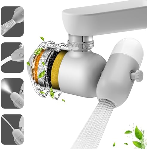 4 Modes Multifunctional Kitchen & Bathroom Water Filter for Sink Faucet with 2pcs Replacement Filters - 99.9% Chlorine Removal - Skin Hydration in 2 Weeks-Compatible with Most of Faucet by Unknown