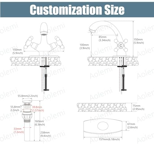 Aolemi Bathroom Sink Faucet 1 Hole or 3 Hole with Drain Polish Chrome - Image 6