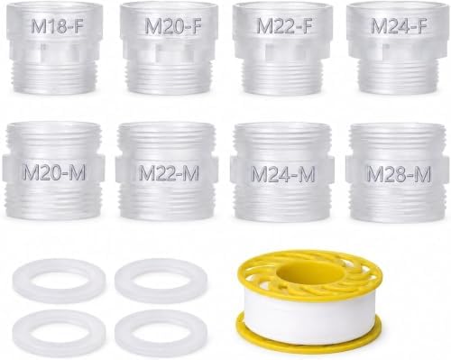 Faucet Adapter Kit, 8 Thread Sizes M18-M28, Includes U.S. Sizes 15/16"-27 and 55/64"-27, for Removable Faucet Aerators and Standard M22 Male Faucet-Mounted Accessories, BPA-Free ABS by Tylola