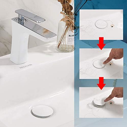 REGALMIX Pop Up Drain, Bathroom Faucet Vessel Vanity Sink Drain Stopper, Built-in Anti-Clogging Strainer, Without Overflow White,Fits Standard American Drain Hole(1-1/2" to 1-3/4") RWF082E - Image 3
