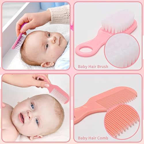 Qunlions life Baby Grooming Kit, Infant Safety Care Set with Hair Brush Comb Nail Clipper Nasal Aspirator,Baby Essentials Kit for Newborn Girls Boys, Pink-24- in-1 - Image 5