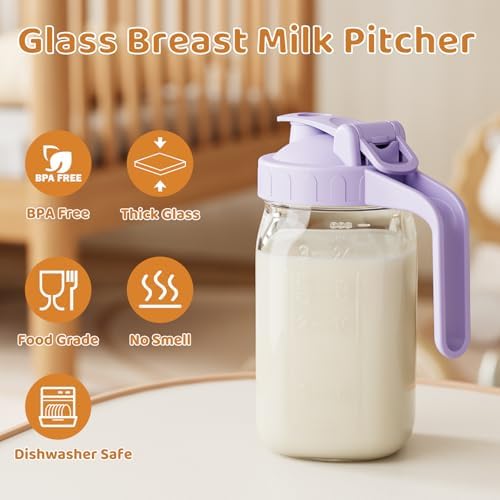 32 oz Breast Milk Pitcher, Glass Mason Jar Pitcher with Lid - Image 5