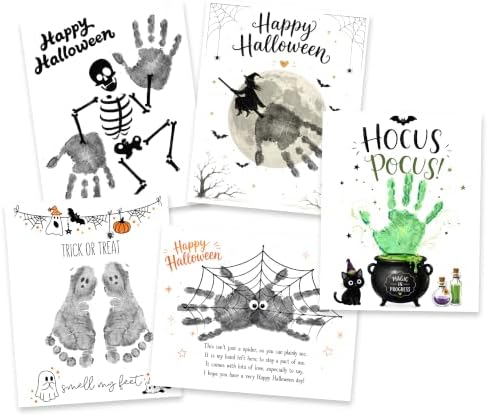 Pack of 5 Halloween Handprint Craft Cards for Kids, Halloween Handprint Art Keepsake Cards, DIY Paint Activity for Preschool, Daycare & Classroom by MAYVORO