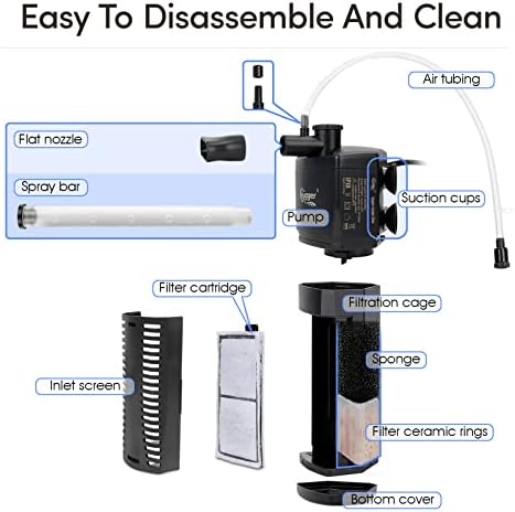 hygger Aquarium Internal Filter, 170GPH Silent Power Filter for 15-30 Gallon Corner Installation, Triple Filtration with Adjustable Flow and Spray Bar - Image 6